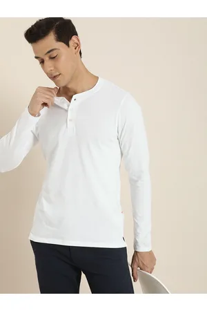 Invictus Men White Pure Cotton Solid Full Sleeve T-shirt