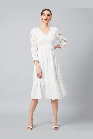 ATHENA Women White Self Design Empire Dress