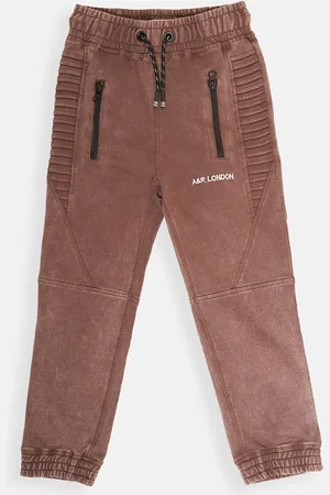 Angel & Rocket Boys Brown Solid Cotton Jogger Track Pants