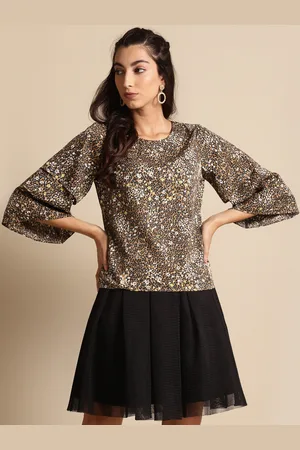 DODO & MOA Women Brown & Black Animal Printed Round Neck Top