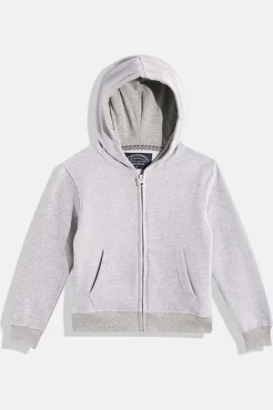 METRO KIDS COMPANY Boys Grey Melange Solid Hooded Sweatshirt