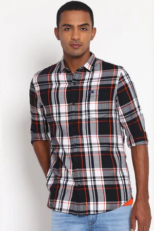 Lee Men Black & White Classic Slim Fit Tartan Checked Casual Shirt
