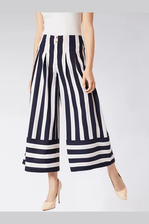 Miss Chase Women Black & White Regular Fit Striped Culottes