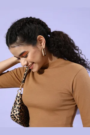 STREET 9 Women Chic Brown Solid Cropped Top