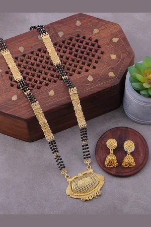 Brandsoon Gold-Plated Black Beaded Mangalsutra Set