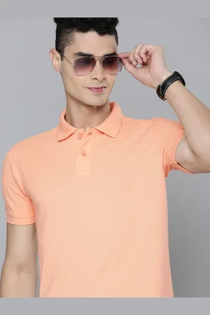 Flying Machine Men Peach-Coloured Solid Polo Collar Slim Fit T-shirt
