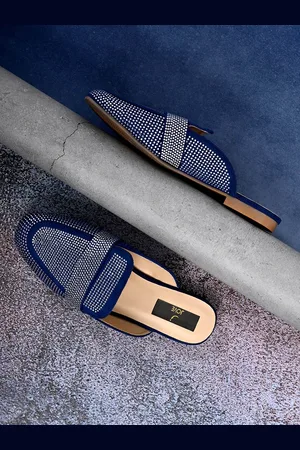 Jove Women Blue Open Toe Flats with Bows