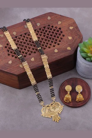 Brandsoon Gold-Plated Beaded Mangalsutra With Earrings