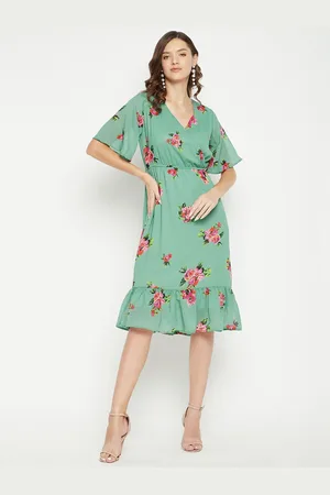 Color Cocktail Green Floral Printed Georgette Dress