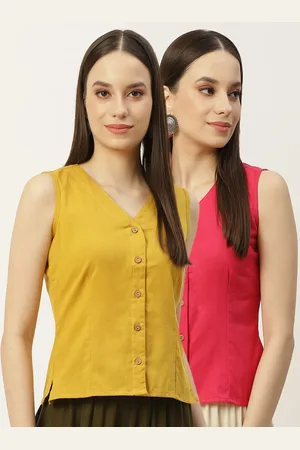 Molcha Women Pack Of 2 Solid Cotton Long Saree Blouse