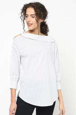 Gipsy Women White Striped Shirt Style Pure Cotton Top