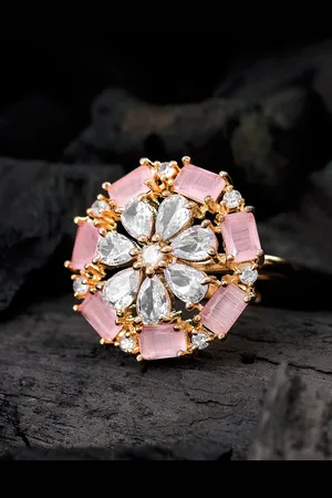 Aadita Women Pink & White Rose Gold-Plated Floral Adjustable Finger Ring