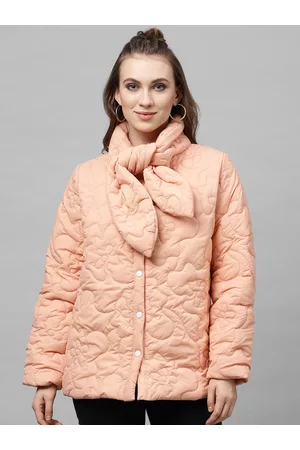 ATHENA Women Peach-Coloured Solid Lightweight Padded Jacket