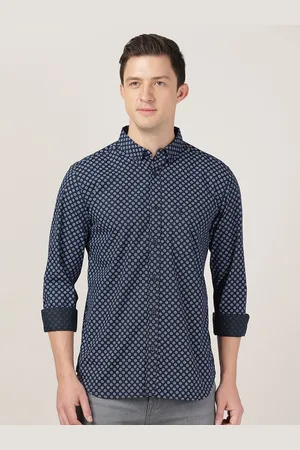 MERCHANT MARINE Men Navy Blue Classic Slim Fit Printed Casual Shirt