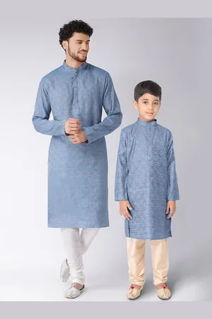 TABARD Boys Blue Floral Printed Straight Kurta