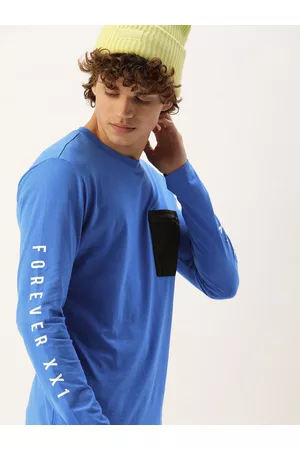 Forever 21 Men Blue & Black Printed T-shirt