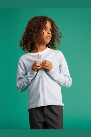MANGO Girls Blue Solid Cardigan
