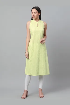akheri Women Green Chikankari Embroidered Handloom Straight Kurta