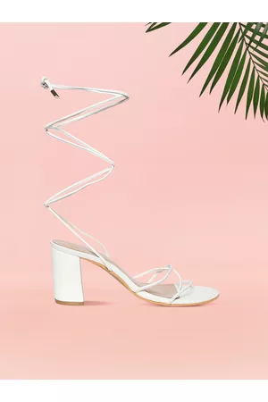 20Dresses White Solid PU Party Block Heeled Party Sandals