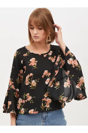 Harpa Women Black & Pink Floral Printed Top