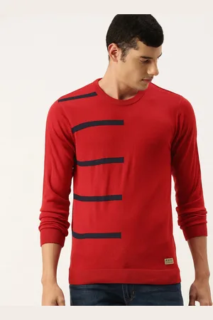 Peter England Men Red & Black Striped Pullover