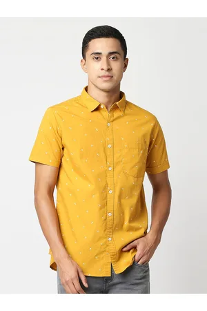 VALEN CLUB Men Yellow Slim Fit Printed Pure Cotton Casual Shirt