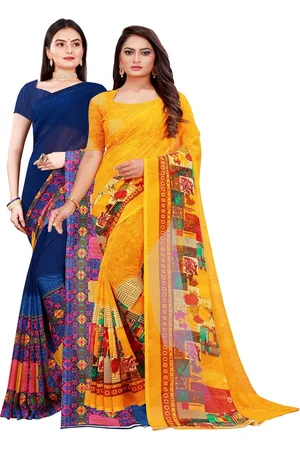 Florence Navy Blue & Yellow Pure Georgette Saree Pack of 2