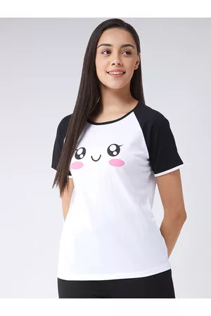 Miss Chase Women White & Black Printed Round Neck T-shirt