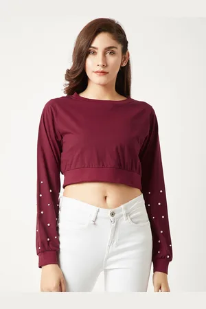 Miss Chase Women Maroon Solid Pure Cotton Top