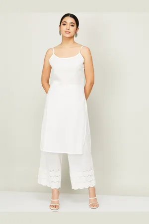 Lifestyle Women White Angrakha Kurta with Pyjamas