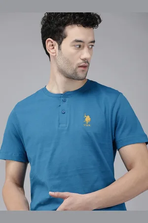 U.S. Polo Assn. Men Blue Henley Neck Lounge T-shirt