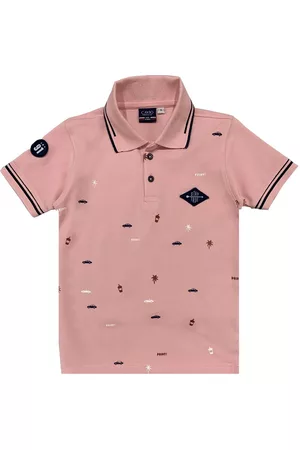CAVIO Boys Pink Printed Polo Collar T-shirt