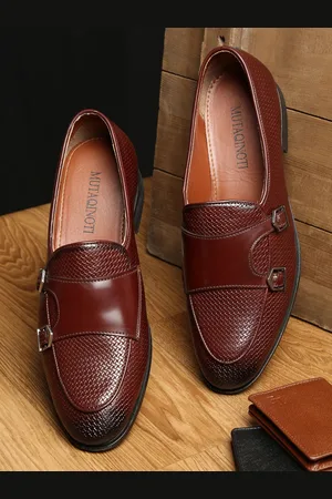 MUTAQINOTI Men Maroon Solid Formal Monk Shoes
