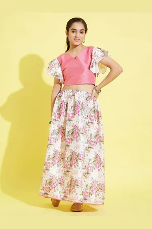 Vastramay Girls Pink & White Ready to Wear Lehenga & Choli