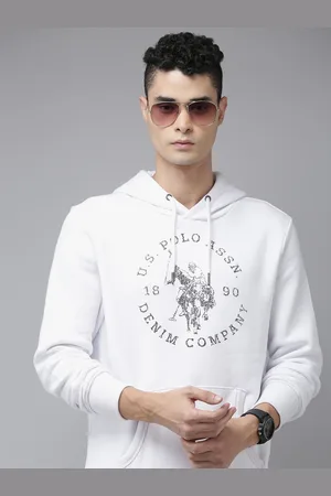 Ralph Lauren U S Polo Assn Denim Co Men White Printed Hooded Sweatshirt