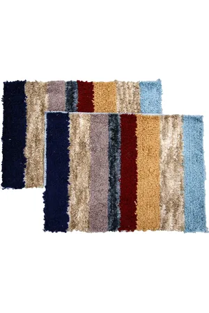Ariana Set Of 2 Beige & Red Striped 1600 GSM Anti-Skid MicroFibre Bath Rugs