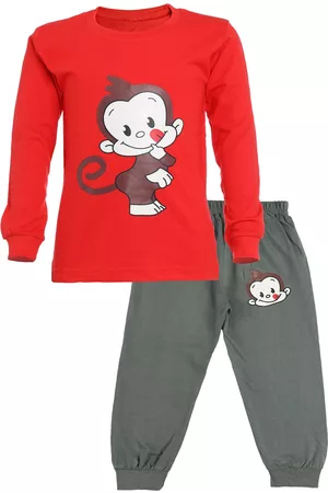 CATCUB Unisex Kids Red & Grey Printed T-shirt with Trousers