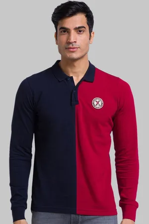 Parx Men Blue Colourblocked Polo Collar Organic Cotton Applique T-shirt