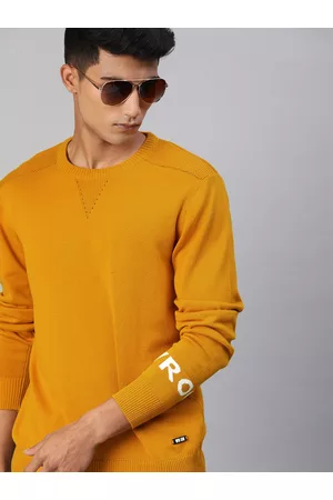 WROGN Men Mustard Yellow Solid Pullover Sweater