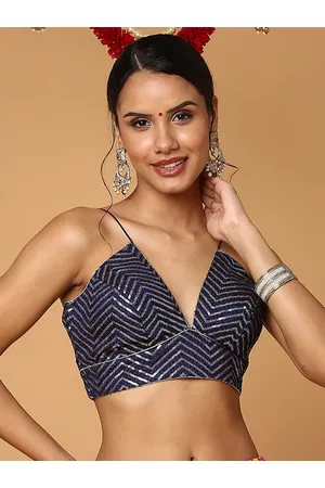 SALWAR STUDIO Navy Blue Embellished Saree Blouse