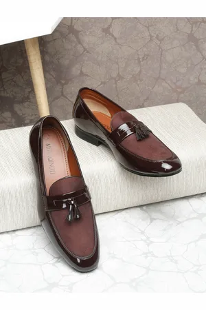 MUTAQINOTI Men Brown Solid Formal Loafers