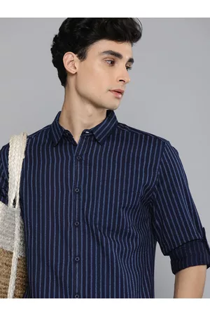 HERE&NOW Men Navy Blue Slim Fit Striped Casual Shirt