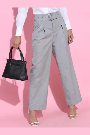 Tokyo Talkies Women Grey Pleated Formal Trousers