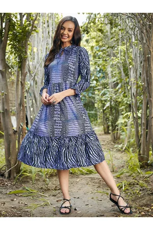 ATHENA Purple Printed Midi Dress