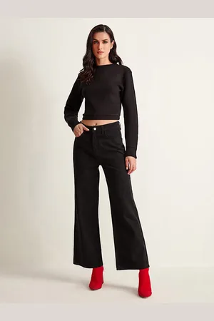 COVER STORY Women Black Embellished Crop Sweatshirt