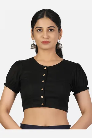 Llajja Women Black Solid Pure Cotton Saree Blouse