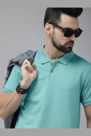 Roadster The Lifestyle Co Men Teal Green Polo Collar Pure Cotton T-shirt