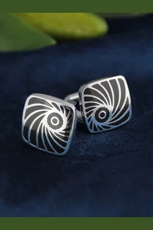 Kavove Men Black & Silver-Toned Square Cufflink