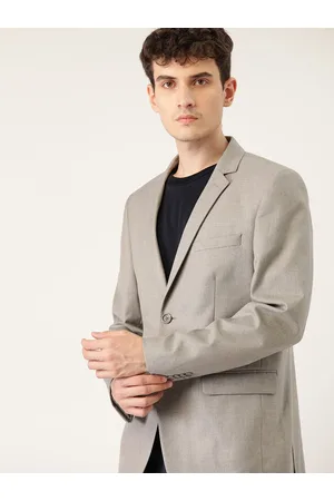 Invictus Men Grey Solid Slim Fit Single-Breasted Smart Casual Blazer