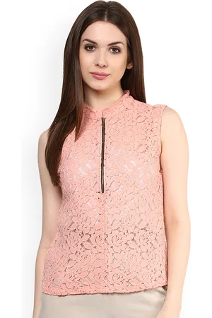 Mayra Women Peach-Coloured Self Design Top